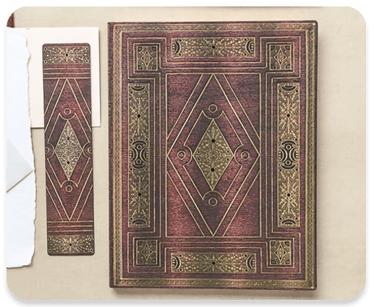 Folger Shakespear first folio with folio boomkark on a table top down view.